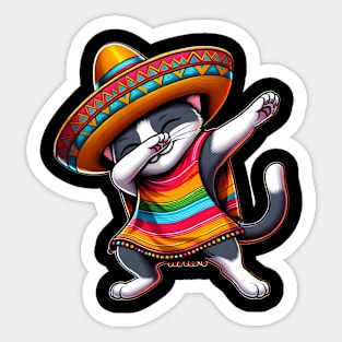 Cinco De Mayo Funny Mexican Cat Sombrero Poncho Sticker